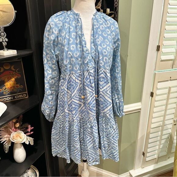 Jessica Simpson blue and white printed peasant dress size M - Picture 1 of 10